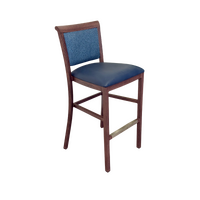 Hudson bar stool Chair. Faux Leather Seat. Backrest in Blue fabric