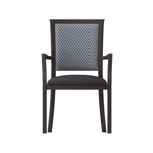 Harvey Dining Chair Stackable. Faux Leather Seat. Backrest in Blue fabric